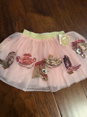 Mud Pie Pink Tulle Skirt with Gold Elastic Waistband